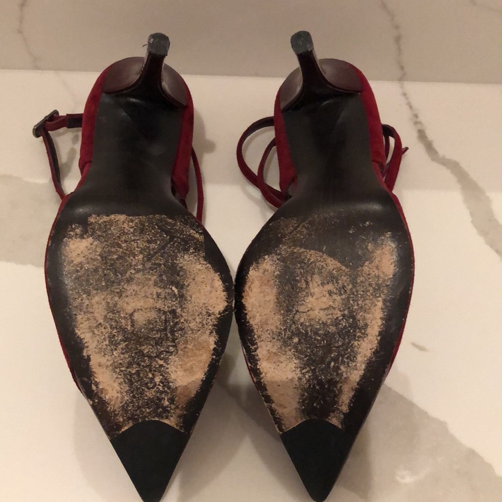 Stuart Weitzman Deep Red Suede/Patent Leather Hee… - image 8